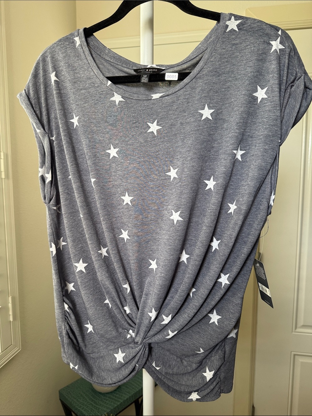 Lucky Brand gray with wht stars tshirt size small NWT